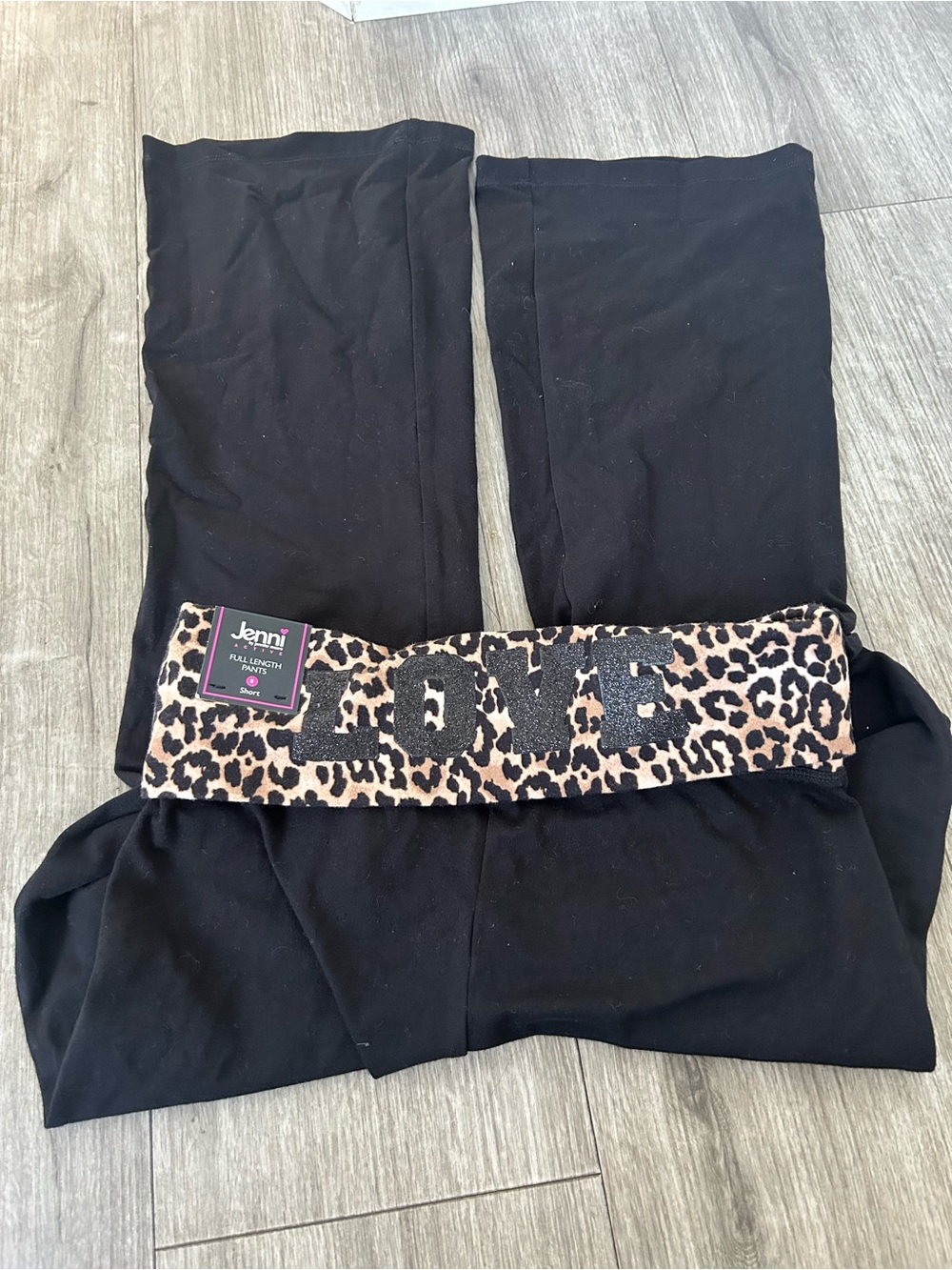 Jenni Black Leggings with Leopard 'LOVE' Waistband